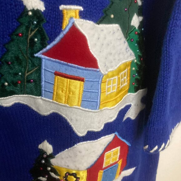 Women's Quacker Factory "Ugly Sweater" Size 1X Blue with Appliques - Picture 6 of 6